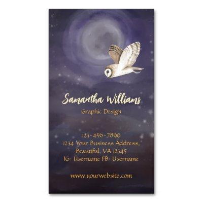 Beautiful Watercolor Full Moon and Owl  Magnet