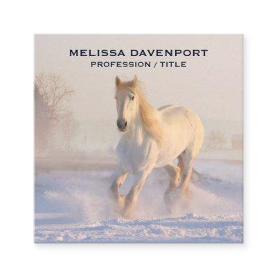 Beautiful White Horse Running in the Snow Square