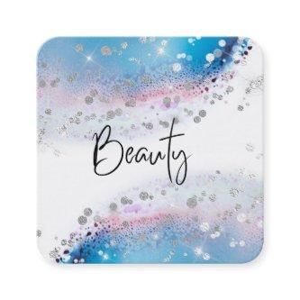 *~* BEAUTY - Blue Watercolor Pastel Silver Glitter Square