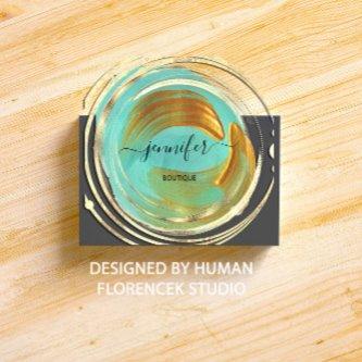 Beauty Organic Shop QR Code Logo Aqua Gold Paint  Square