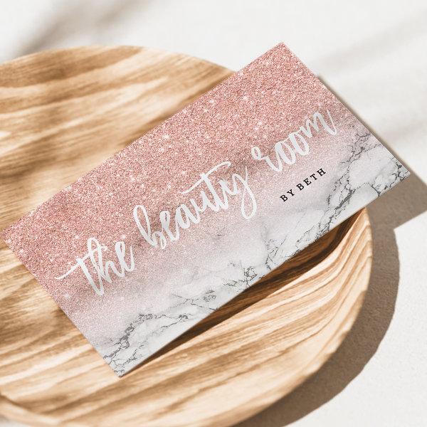 Beauty room typography rose gold glitter marble