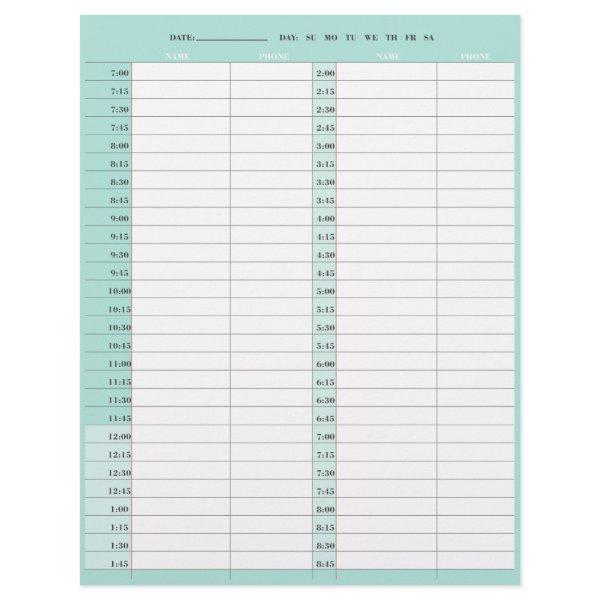 Beauty salon 1-day appointment book pages