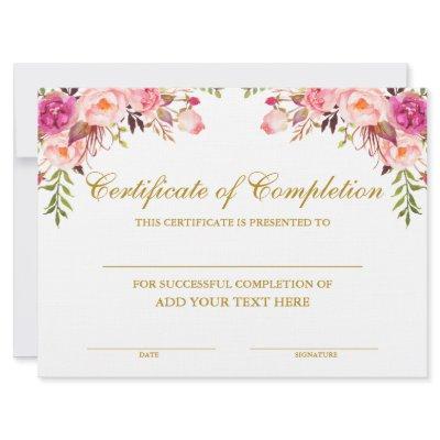 Beauty Salon Certificate of Completion Pink Gold Card