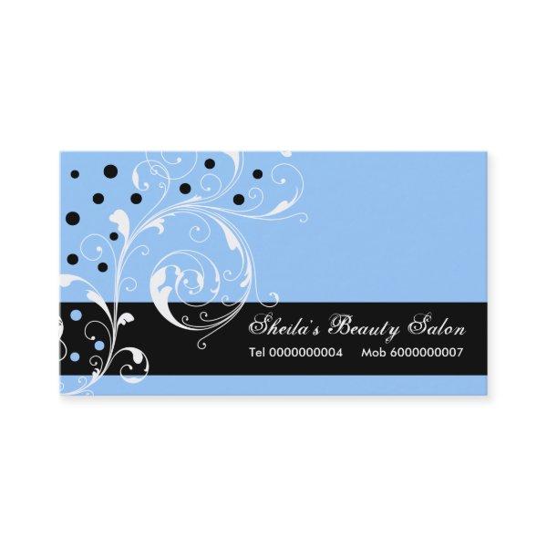 Beauty Salon floral scroll leaf black, blue