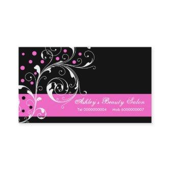 Beauty Salon floral scroll leaf black, hot pink