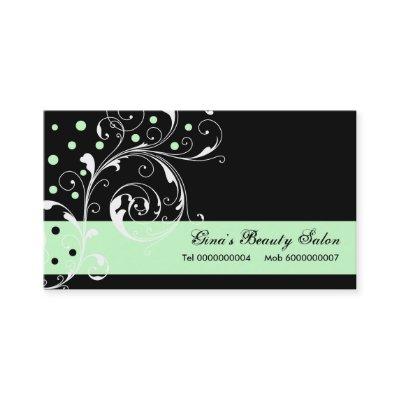 Beauty Salon floral scroll leaf black, mint green