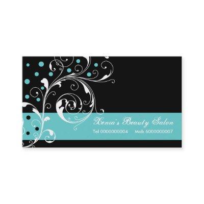 Beauty Salon floral scroll leaf black, turquoise