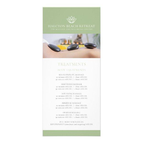 Beauty treatment price list menu lotus green logo