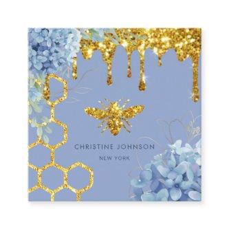 bee logo and blue hydrangea square