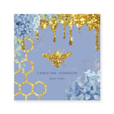 bee logo and blue hydrangea square