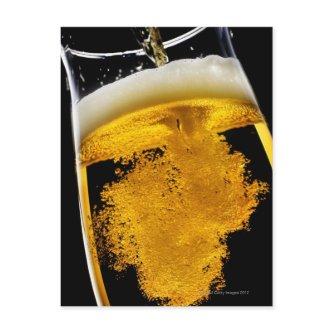Beer been poured into glass, studio shot postcard