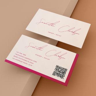 Beige and Rose Red Handwritten Script QR code