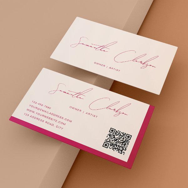 Beige and Rose Red Handwritten Script QR code