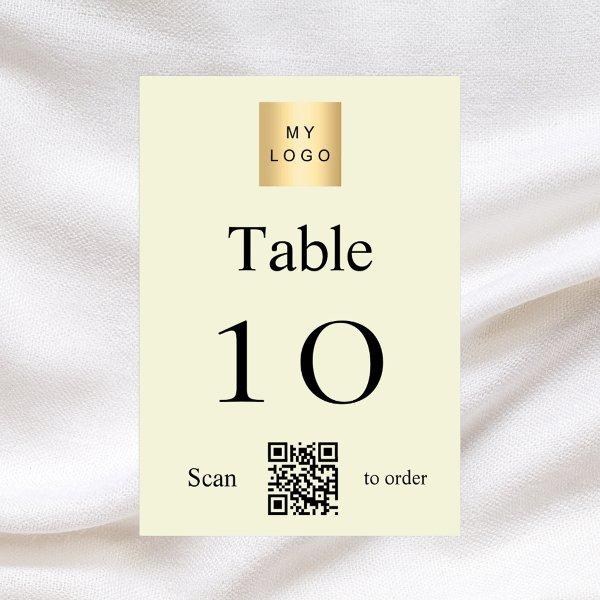 Beige black business logo QR code table number