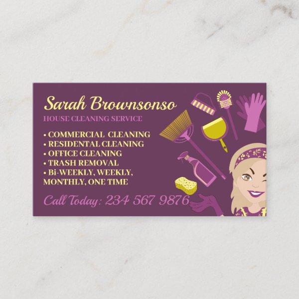 Beige Blonde Purple Woman Janitorial House Clean