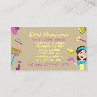 Beige Blue Pink Housekeeper cleaning Janitorial