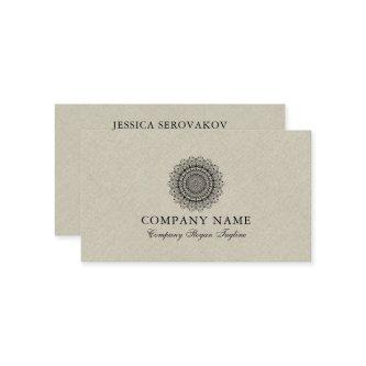 Beige Burlap Linen With Black Mandala