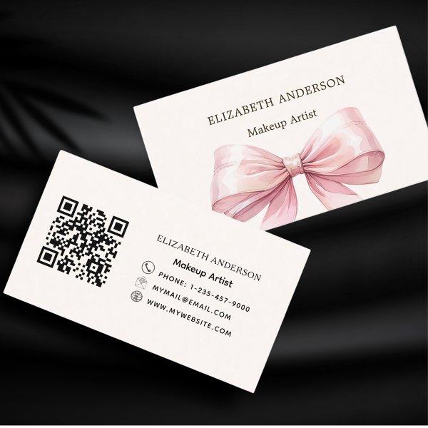 Beige cream pink bow elegant qr code