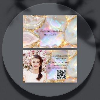 Beige gold agate holographic photo qr code