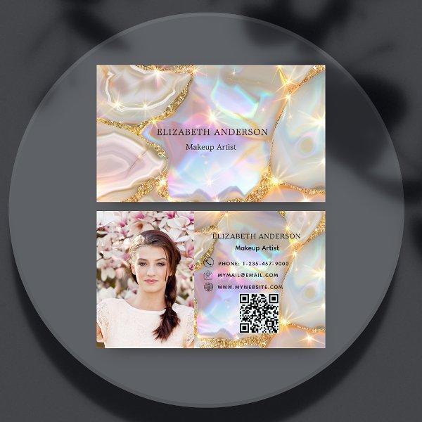 Beige gold agate holographic photo qr code