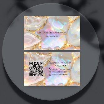 Beige gold agate holographic qr code