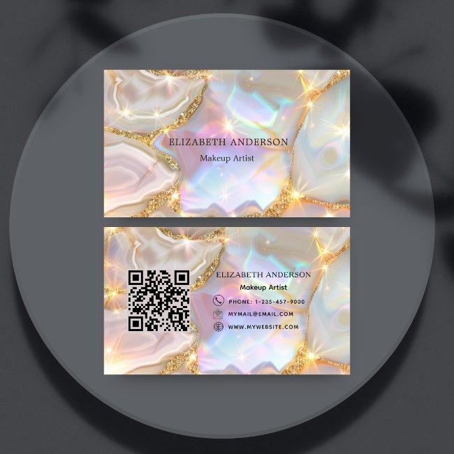 Beige gold agate holographic qr code