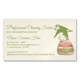 Beige Green Maid Spray Flower Cleaning  Magnet