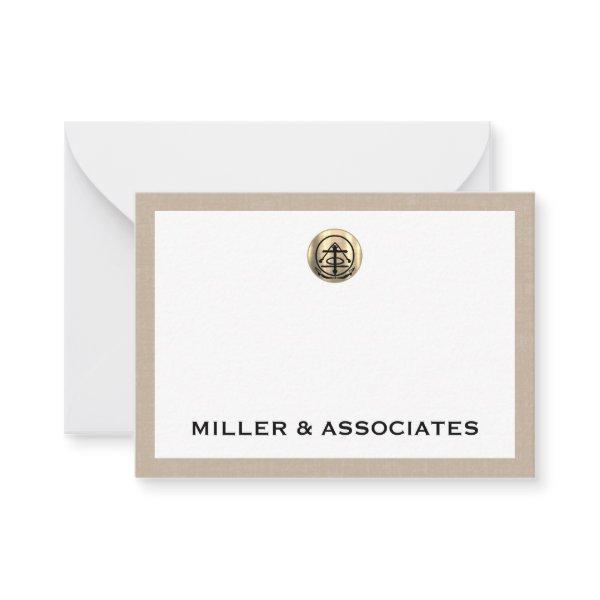 Beige Linen Elegant Gold Logo Note Card