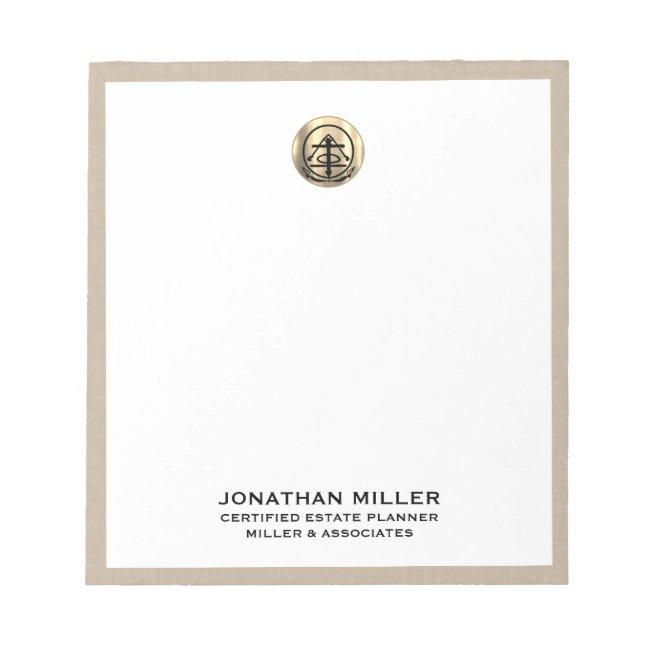 Beige Linen Elegant Notepad with Gold Logo