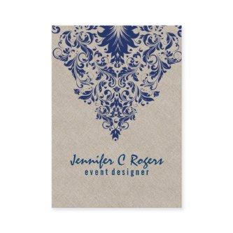 Beige Linen Royal Blue Floral Lace Event Designer