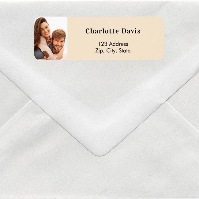 Beige photo wedding return address label