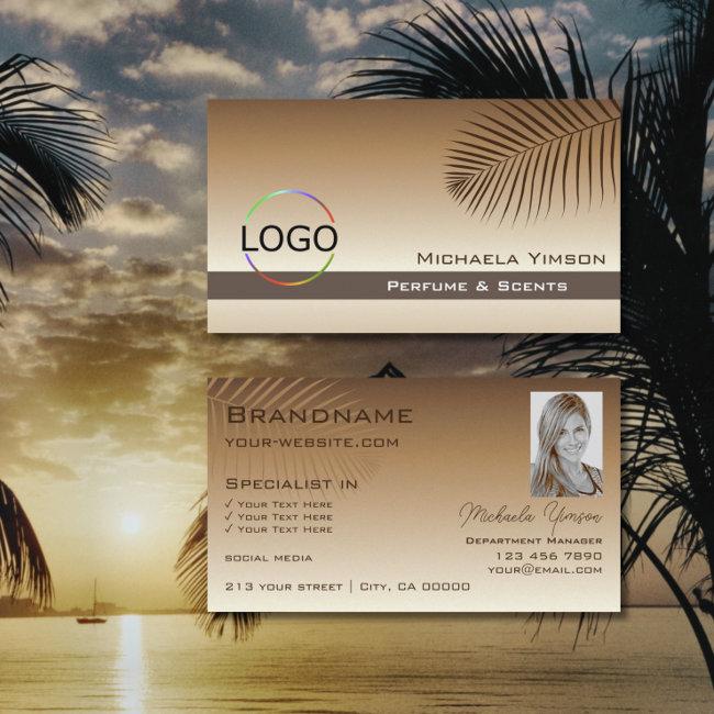Beige Tan Gradient Palm Leaf with Logo and Photo