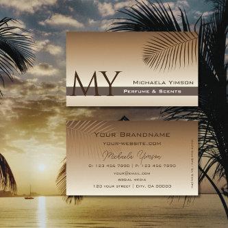 Beige Tan Gradient Palm Leaf with Monogram Simple