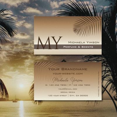 Beige Tan Gradient Palm Leaf with Monogram Simple
