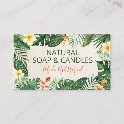 Beige Tropical Leaves Handmade Soap And Candles