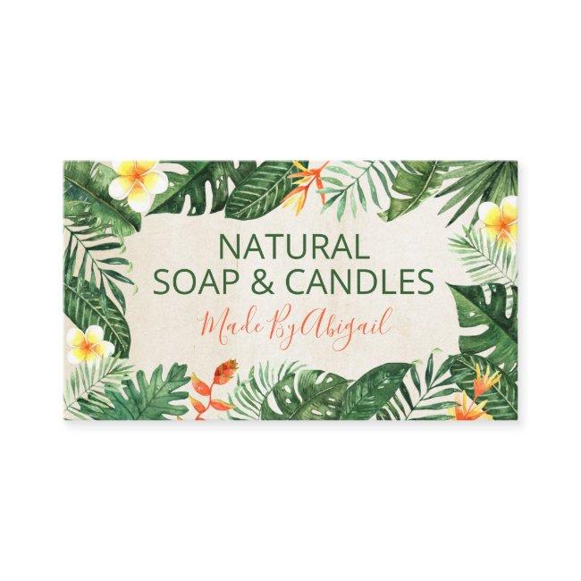 Beige Tropical Leaves Handmade Soap And Candles