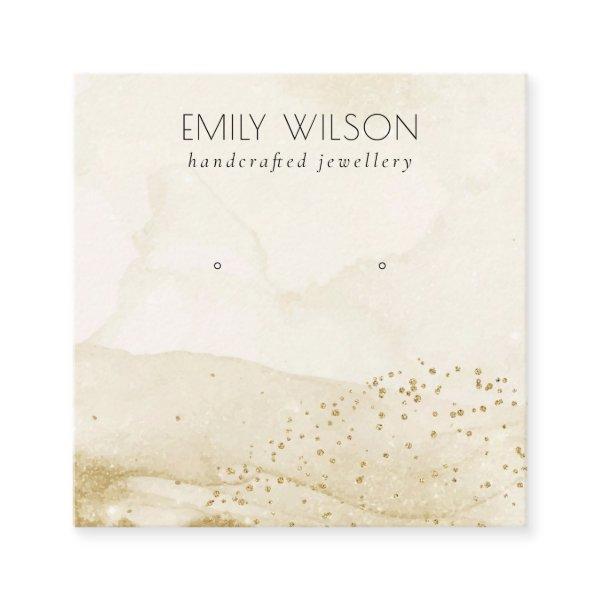 Beige Watercolor Gold Glitter Stud Earring Display Square
