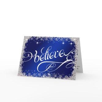 believe message PERSONALIZED Stunning  Royal Blue Holiday Card