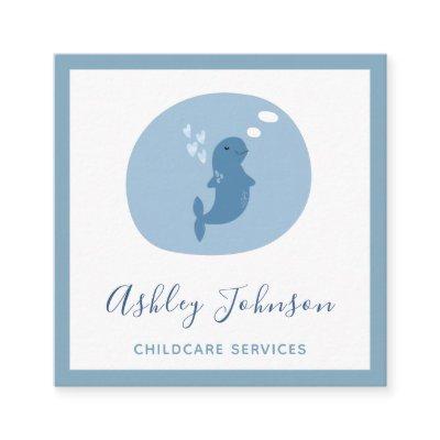 Beluga Baby Whale Pastel Blue Childcare Babysitter Square