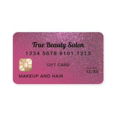 Berry Pink Glitter Credit Card Gift Certificate