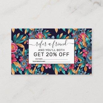 Berry Red Navy Mustard Watercolor Flowers Art Referral Card
