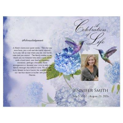 Bi-Fold Blue Hydrangeas Funeral Program Flyer