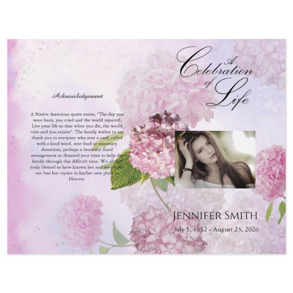 Bi-Fold Pink Hydrangeas Funeral Program Flyer