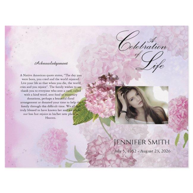 Bi-Fold Pink Hydrangeas Funeral Program Flyer
