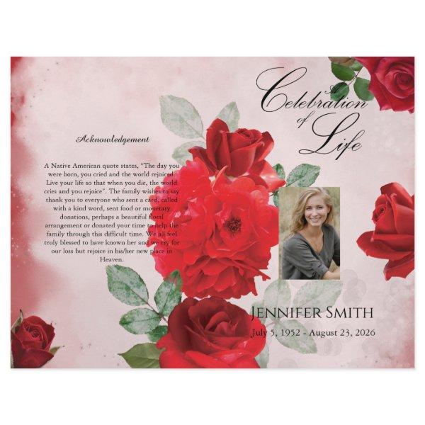 Bi-Fold Red Roses Funeral Program Flyer