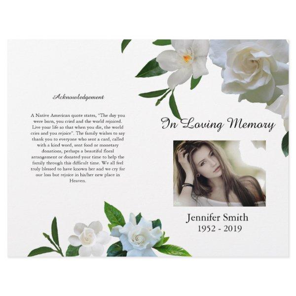 Bi-Fold White Gardenia Funeral Program Flyer