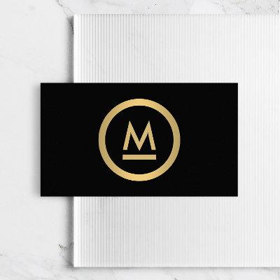 Big Initial Modern Monogram in Faux Gold on Black