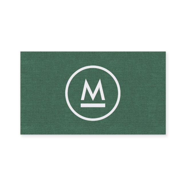Big Initial Modern Monogram on Green Linen
