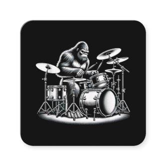 Bigfoot Drummer Sasquatch Playing Drums Musician B Square