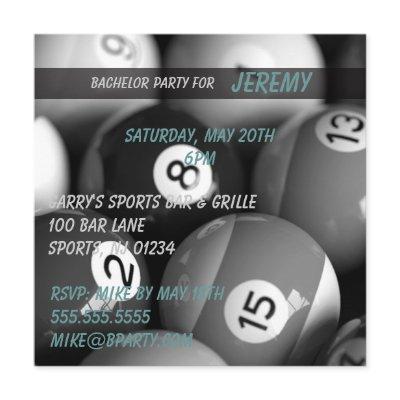 Billiards Bachelor Party Invitation Cards